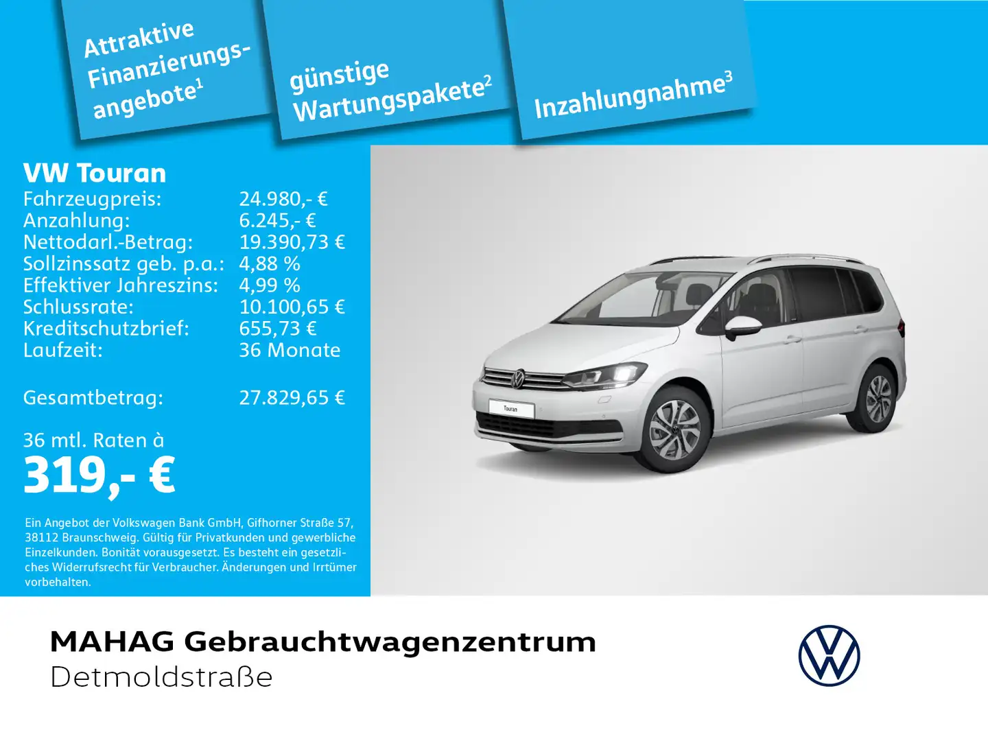 Volkswagen Touran 2.0 TDI ACTIVE AHK Navi DAB+ Alu16GalwayB Weiß - 1