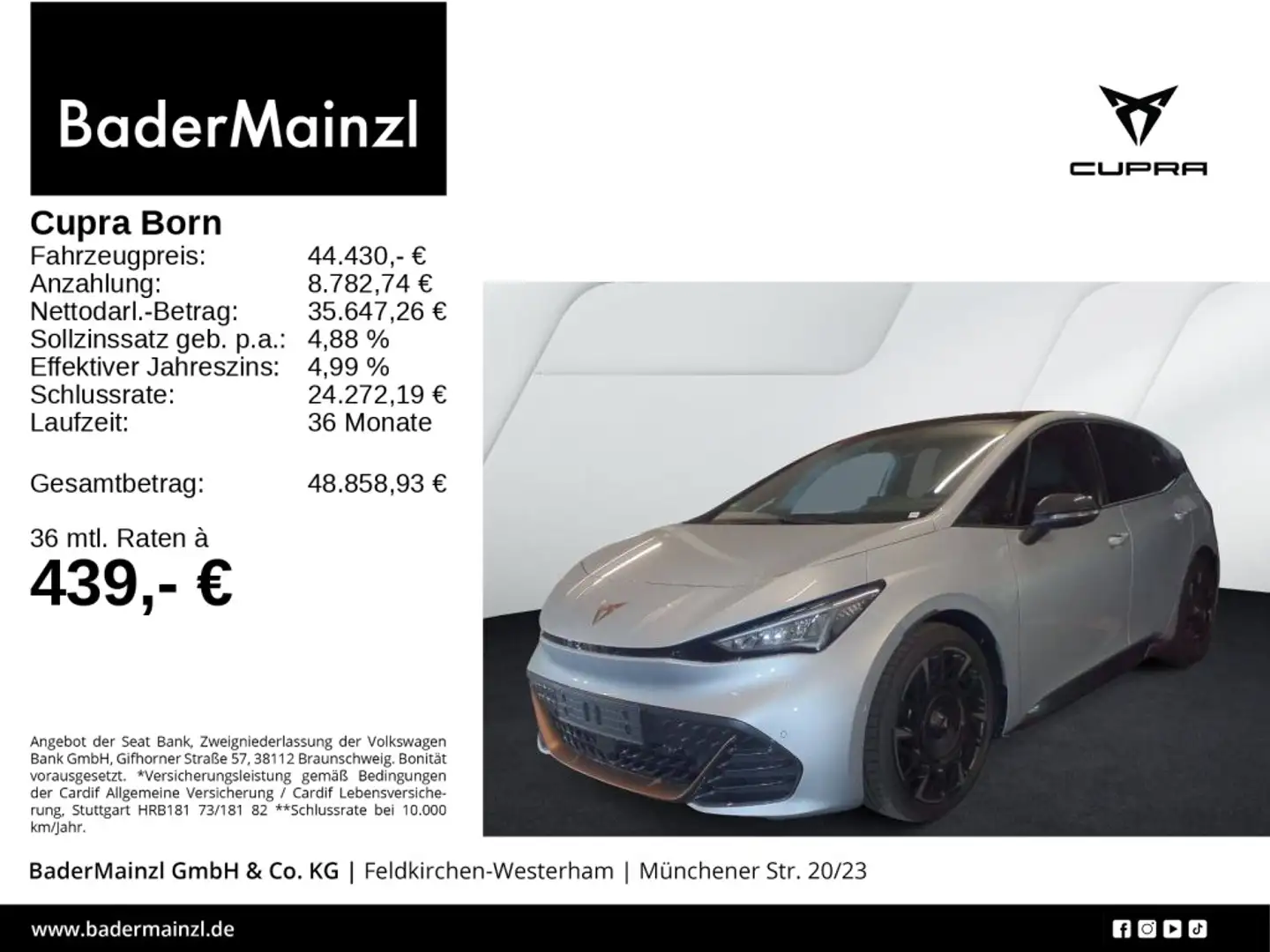 CUPRA Born VZ 79kWh Pano Sennheiser HUD Navi ACC 360° Silber - 1