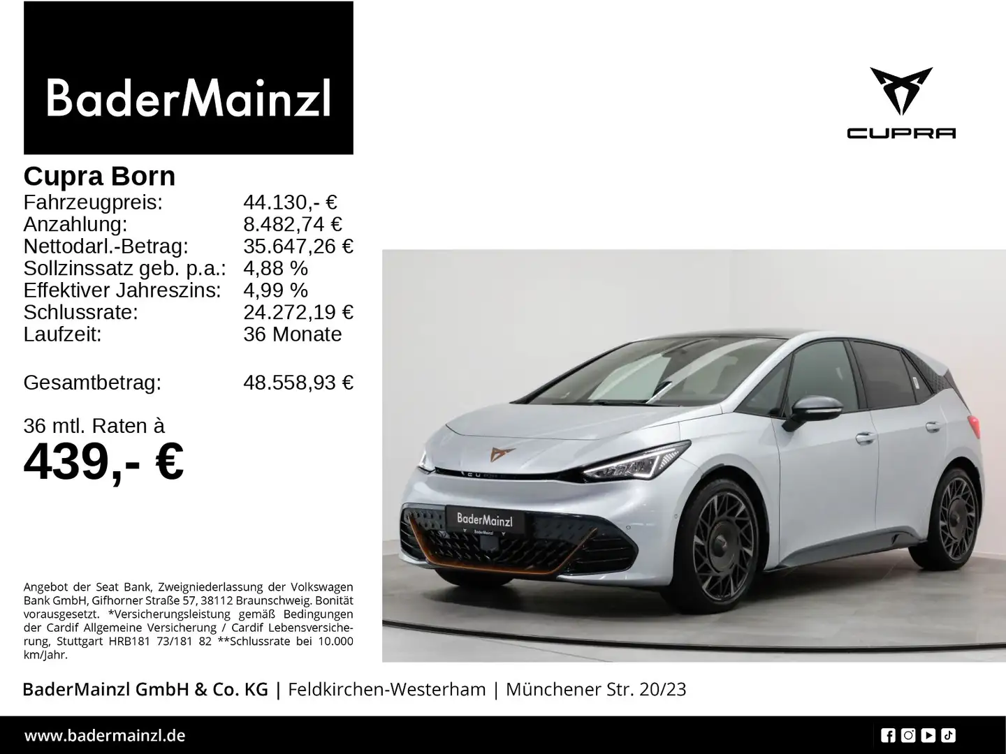 CUPRA Born VZ 79kWh Pano Sennheiser HUD Navi ACC 360° Silber - 1