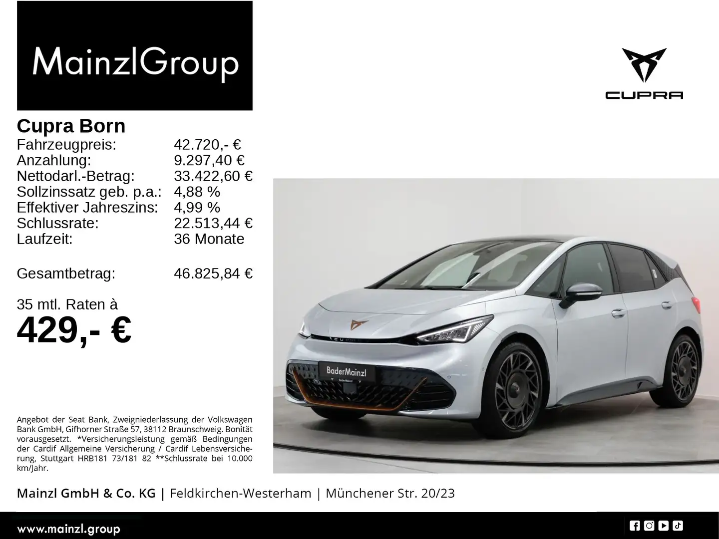 CUPRA Born VZ 79kWh Pano Sennheiser HUD Navi ACC 360° Silber - 1