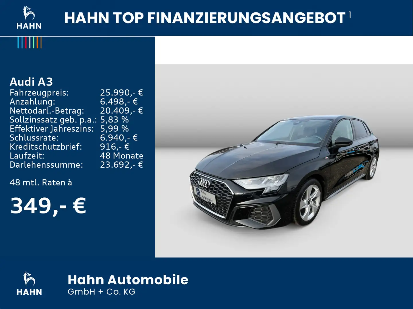 Audi A3 30 Sportback 1.0TFSI s-line Klima Virtual PDC Schwarz - 2