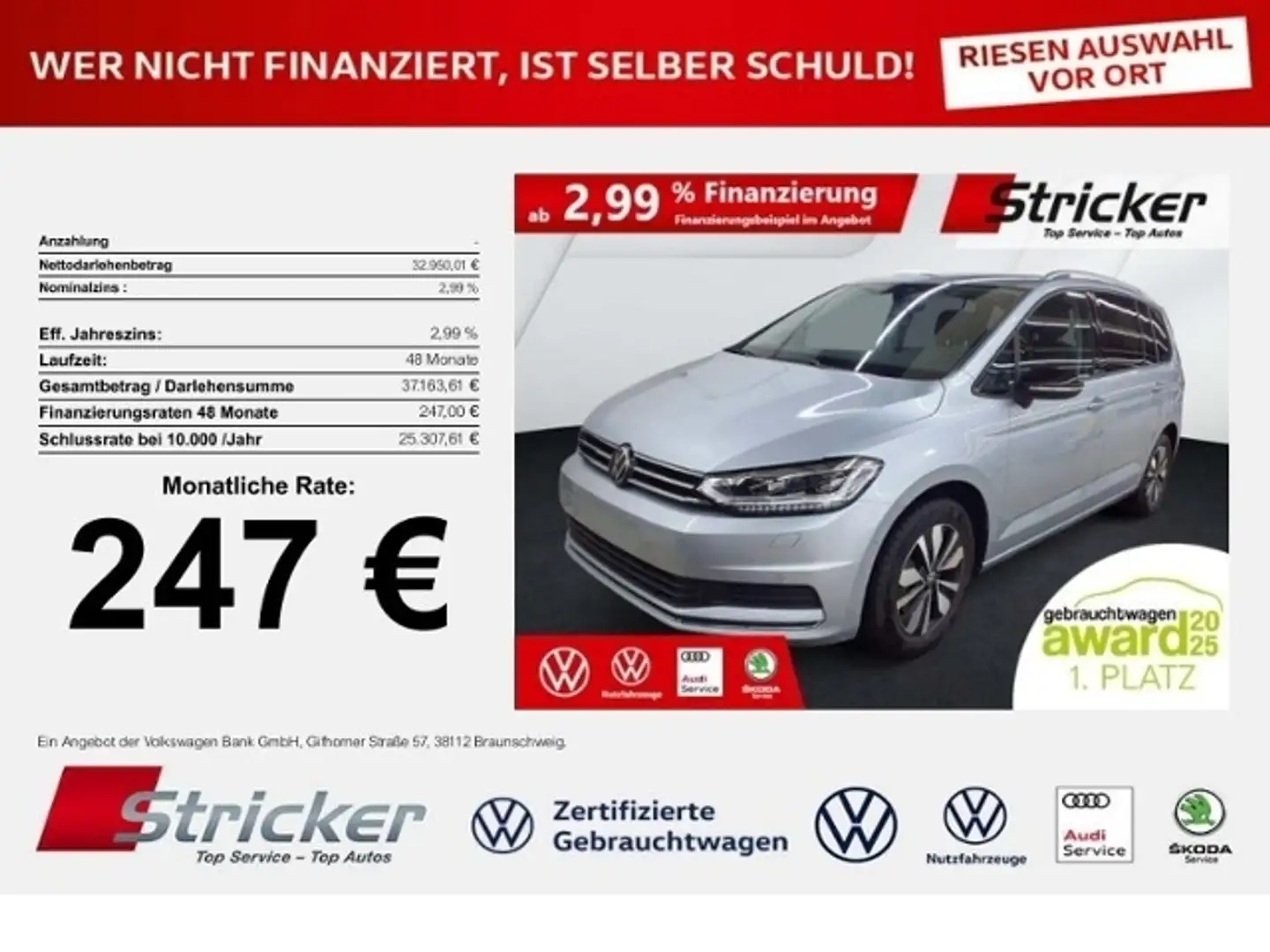 Volkswagen Touran Goal 1.5TSI DSG 247,-ohne Anzahlung 7-Sitzer AHK Silber - 1