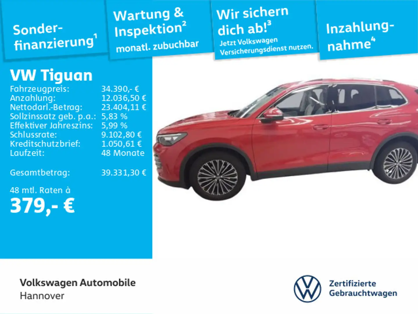 Volkswagen Tiguan 1.5 eTSI DSG Elegance Navi AHK LED ACC Di Rot - 1