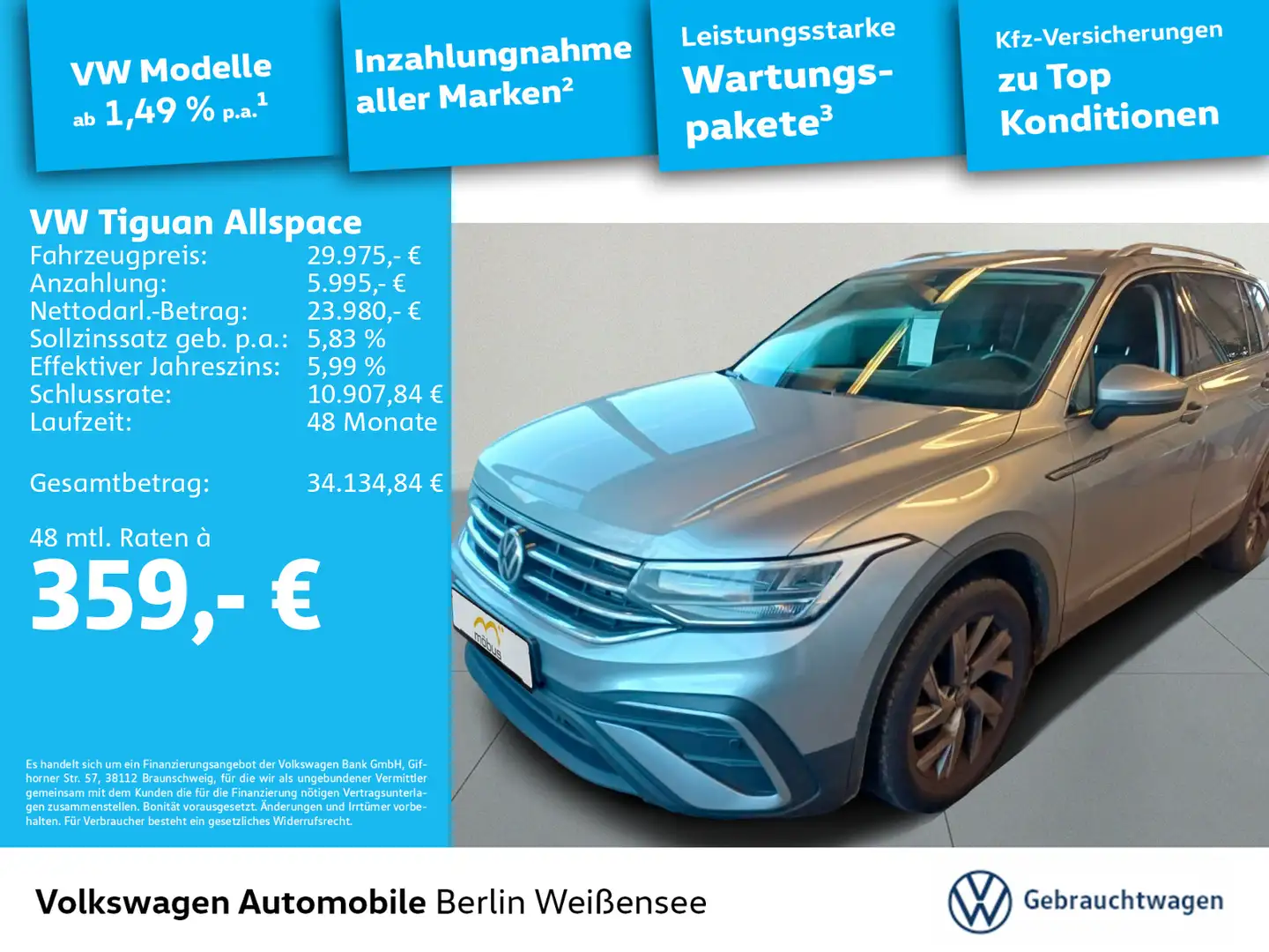 Volkswagen Tiguan Allspace 2.0 TDI Life*AHK*RFK*NAVI*SHZ*KL Silber - 1