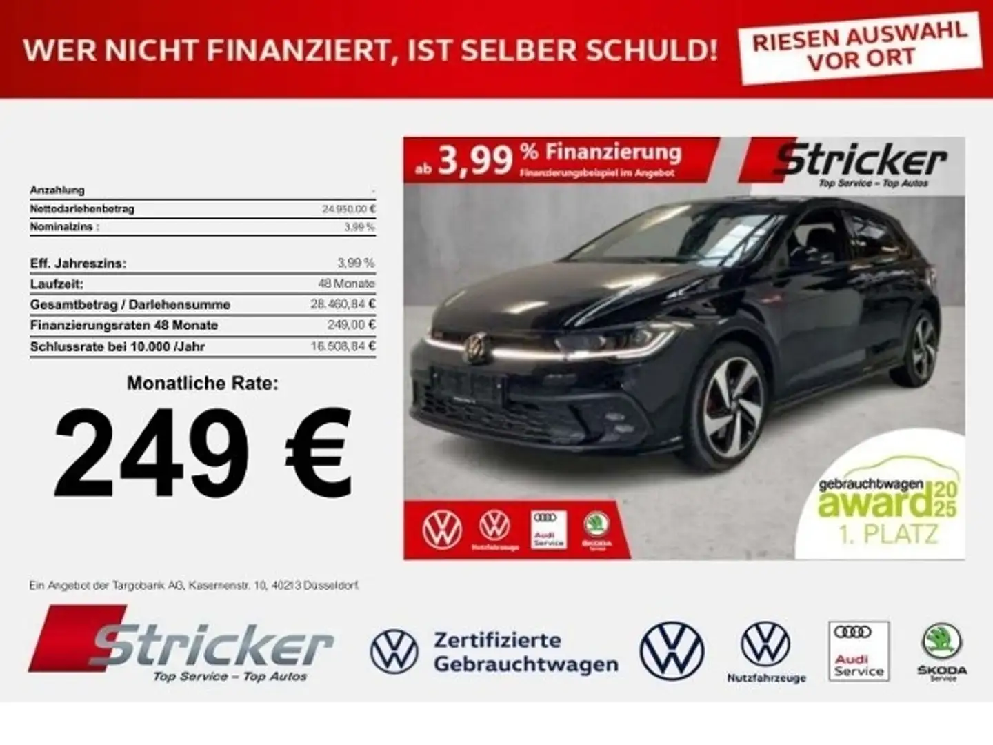 Volkswagen Polo GTI 2.0TSI DSG 249,-ohne Anzahlung ACC App-Connec Schwarz - 1