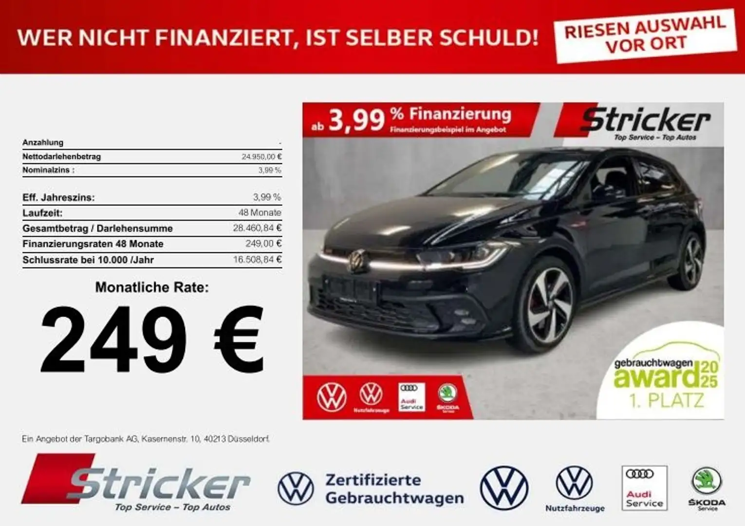 Volkswagen Polo GTI 2.0TSI DSG 249,-ohne Anzahlung ACC App-Connec Schwarz - 2