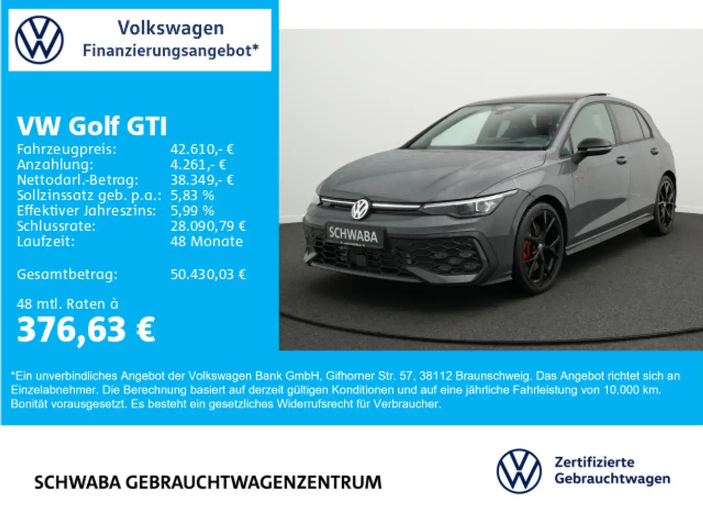 Volkswagen Golf GTI 2.0 TSI *Black Style*PANO*HdUp*ACC*19"* Grau - 1