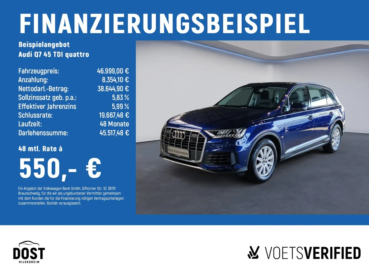 Audi Q7 45 TDI quattro AHK+HuD+LUFTFAHRWERK+MATRIX LED Blauw - 2