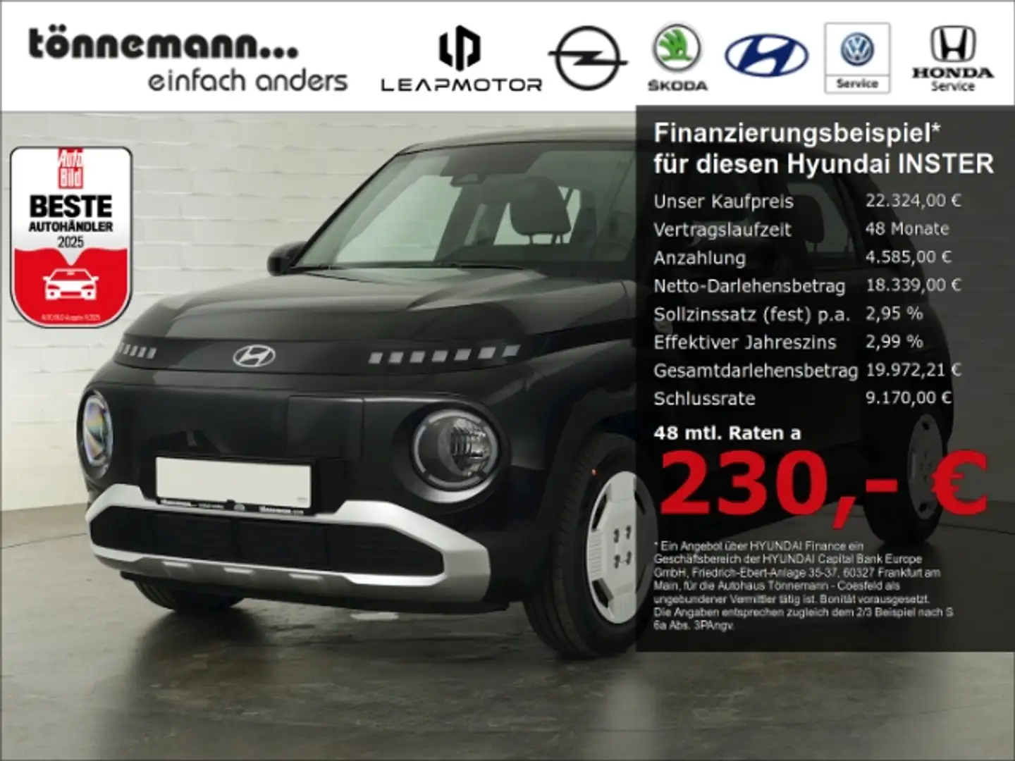 Hyundai Inster SELECT 42kWh+NAVI+RÜCKFAHRKAMERA+SMARTKEY+ABSTANDS Negro - 1
