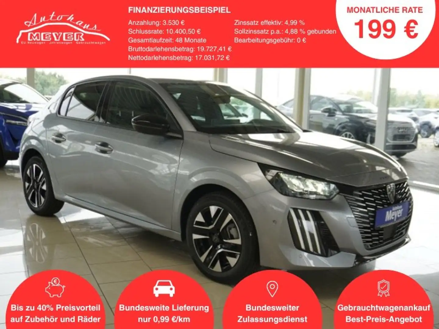 Peugeot 208 Facelift Allure 1,2 100PS LED/ACC/2x180°Kamera   * Grau - 1