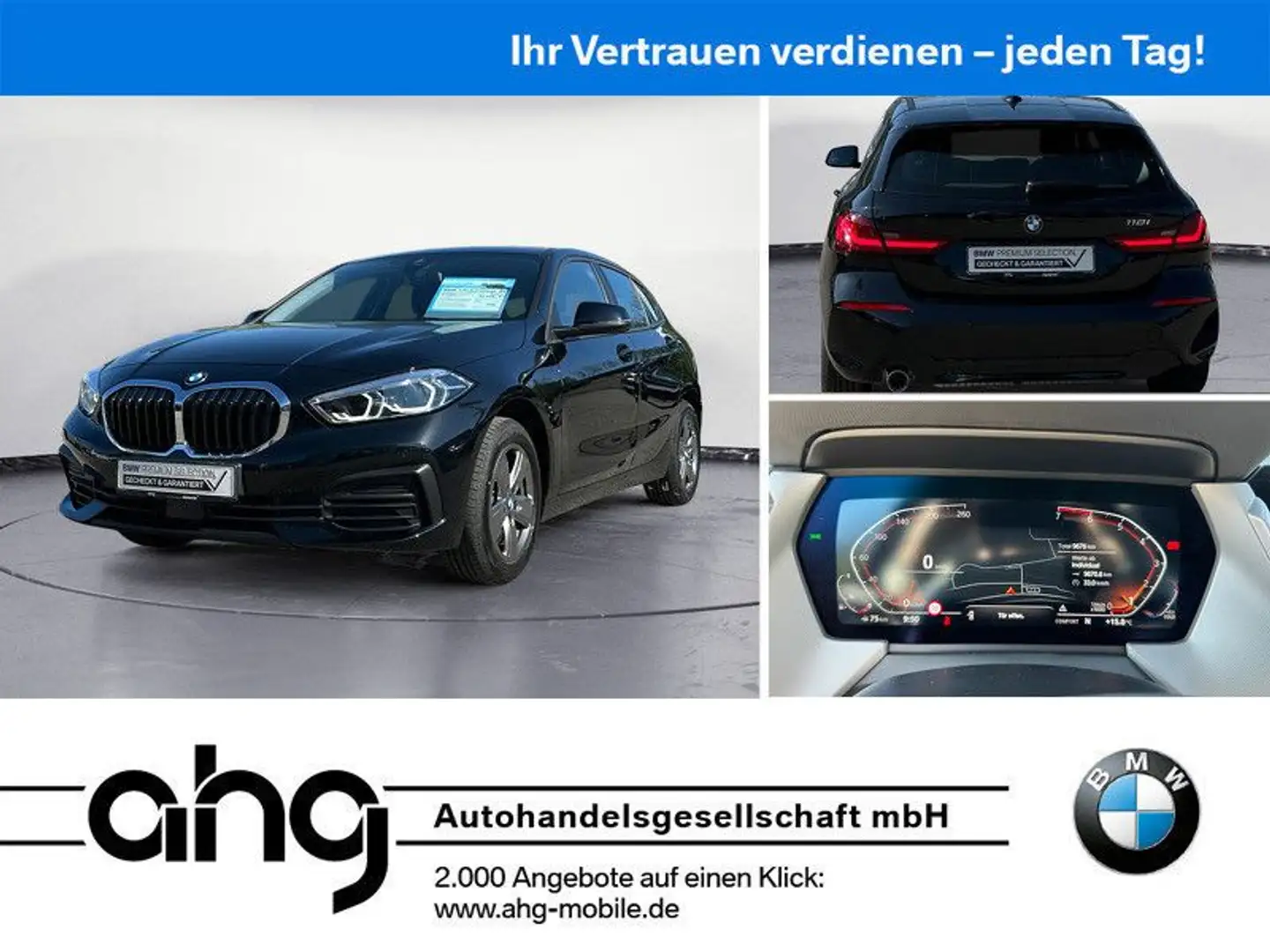 BMW 118 i Advantage Navi Klimaaut. AHK PDC Aut. Heckk Zwart - 1