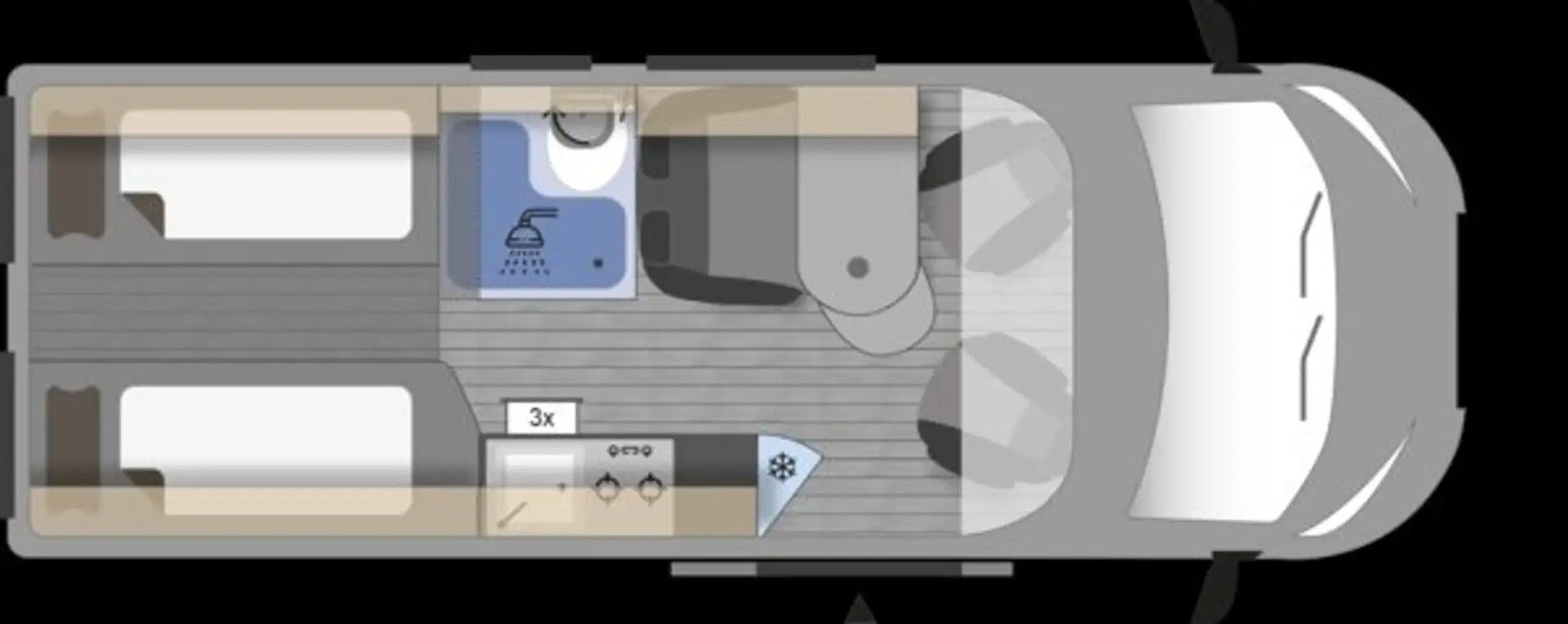Caravans-Wohnm Pössl Clever Spirit - lengtebed 2p Grau - 2