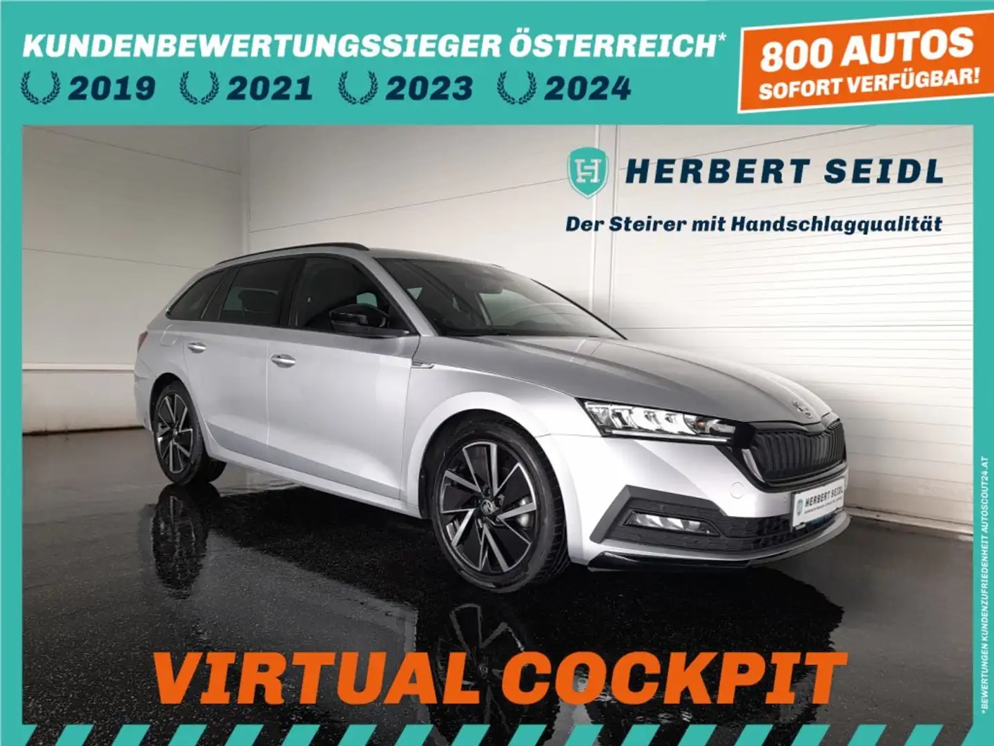 Skoda Octavia Combi SPORTLINE 2,0 TDI DSG *18 ZOLL / VOLL-LED MIT DYN BLINKER / VIRTUELL / NAVI / ACC / VERKEHRSZEICHEN & SPURHALTEASSI Silber - 1