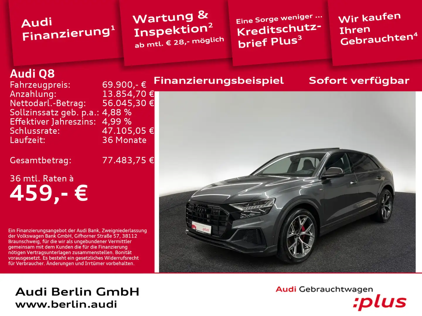 Audi Q8 55 TFSI qu.tiptr. STDHZG AHK MATRIX 360°K PAN Grau - 1