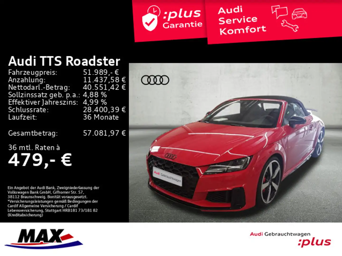 Audi TTS TFSI S tronic LED+KAMERA+B&O+LEDER+ Rot - 1