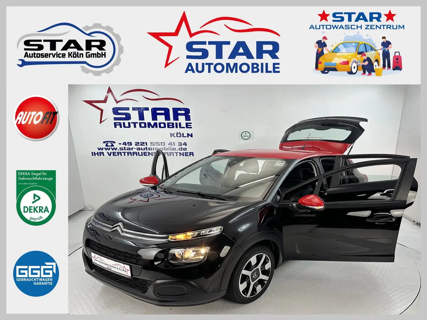 Citroen C3 C3 Feel 1,2-81 kW 12V e-THP-PureTech*Automatik*LED Schwarz - 1