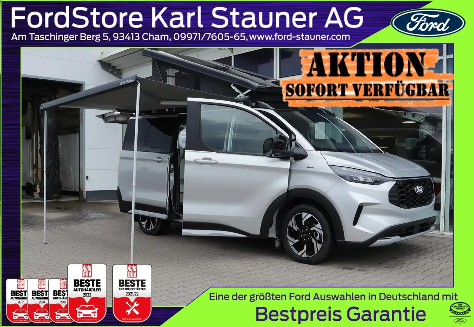 Ford Tourneo Custom Custom Camper NUGGET Active 320/L1 0,99% FIN AHK Silber - 1
