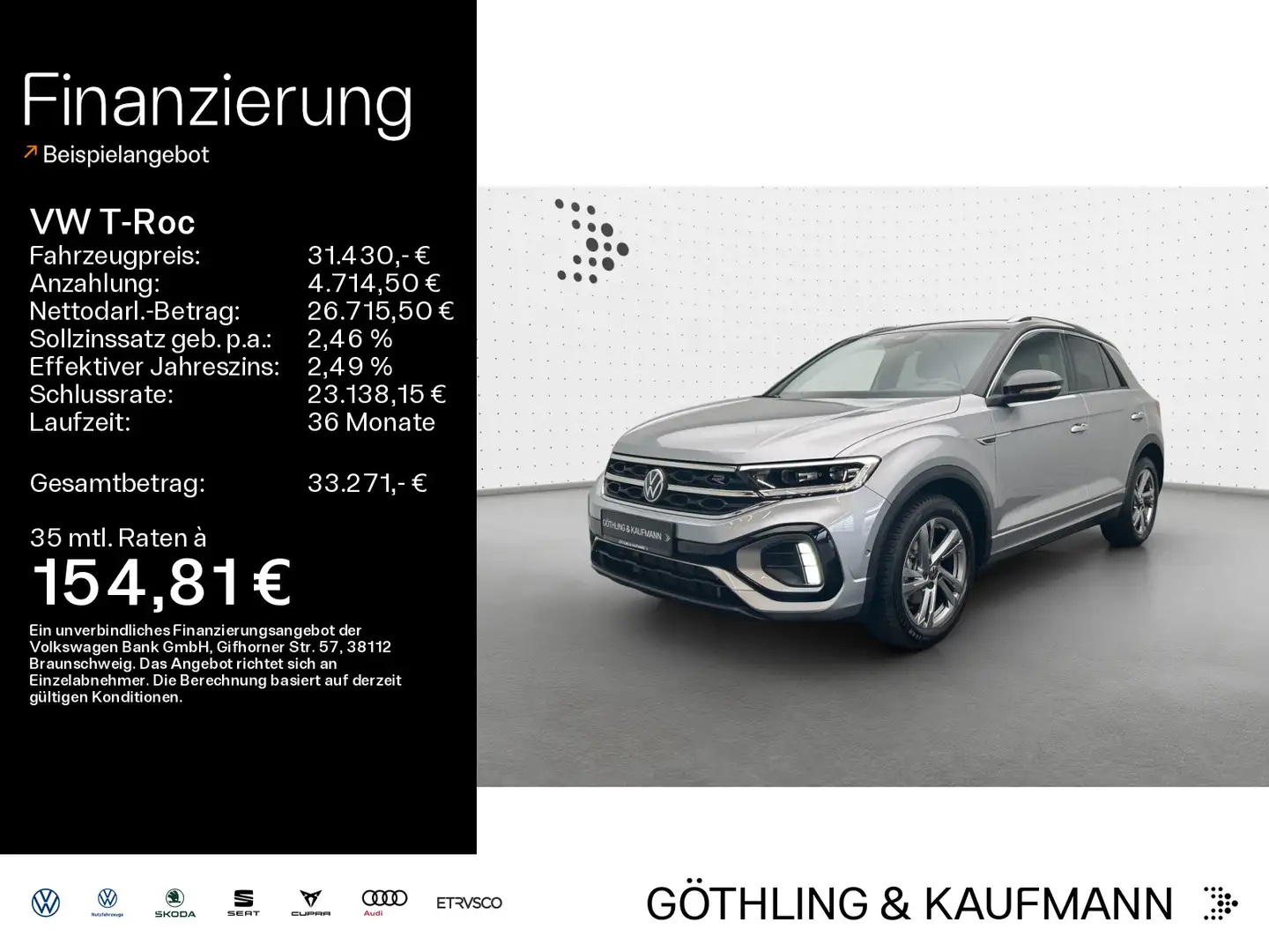 Volkswagen T-Roc R-Line 1.5 TSI DSG*NAVI*AHK*KAM*SHZ*17Zoll Silber - 1