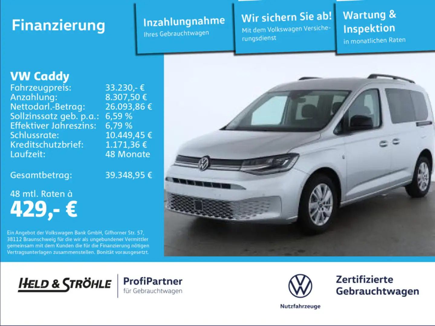 Volkswagen Caddy Life 1.5 TSI ACC AHK LED NAVI RFK 5J.GAR. Silber - 1
