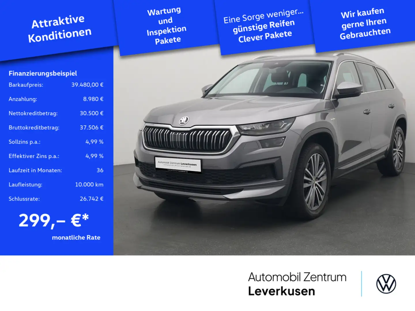 Skoda Kodiaq L&K 4x4 AHK LEDER ACC NAVI MEMORY CANT Grau - 1