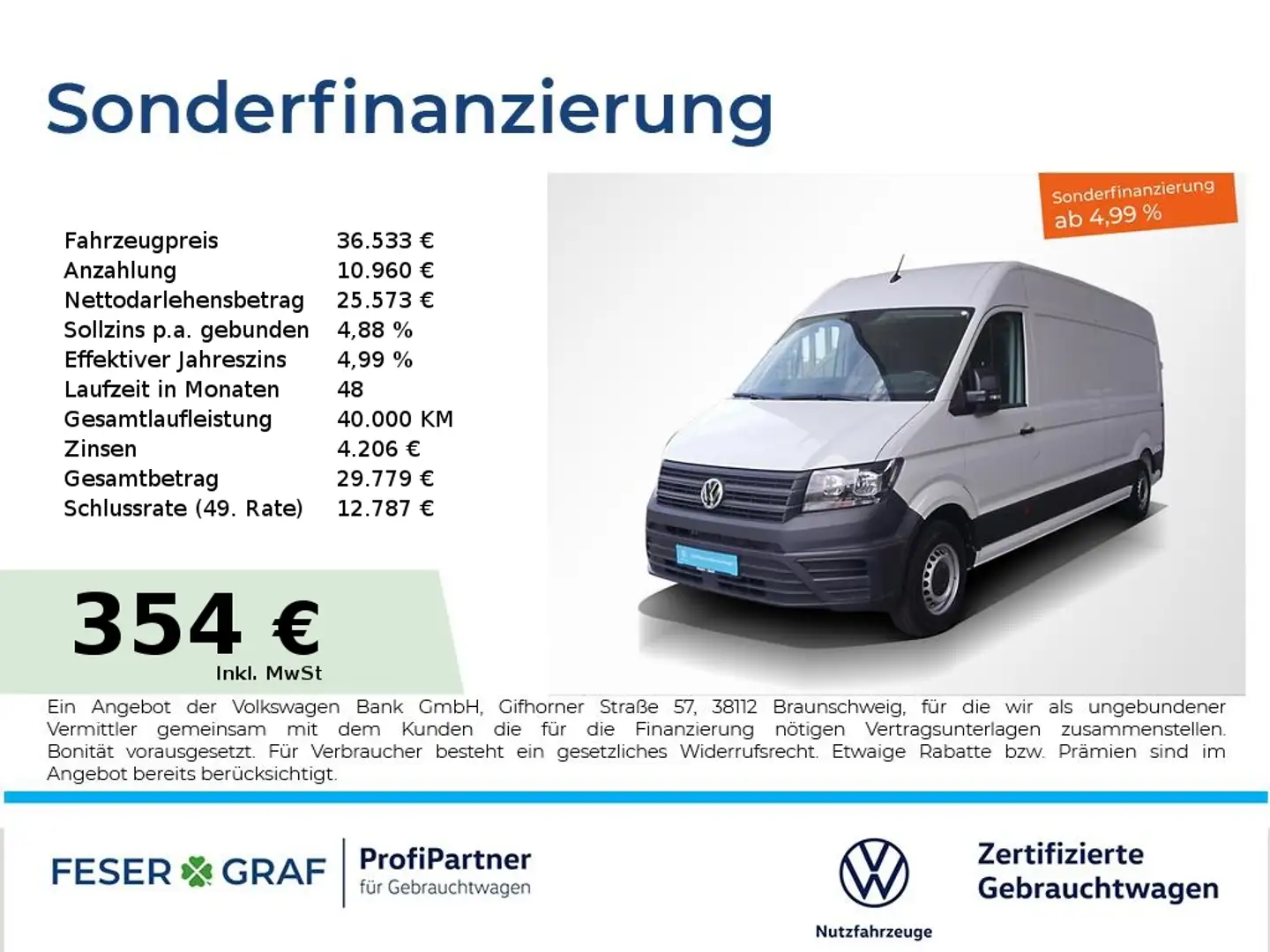 Volkswagen Crafter 2.0TDI Kasten LR Hochdach Rückfahrkamera / Kliman Weiß - 1