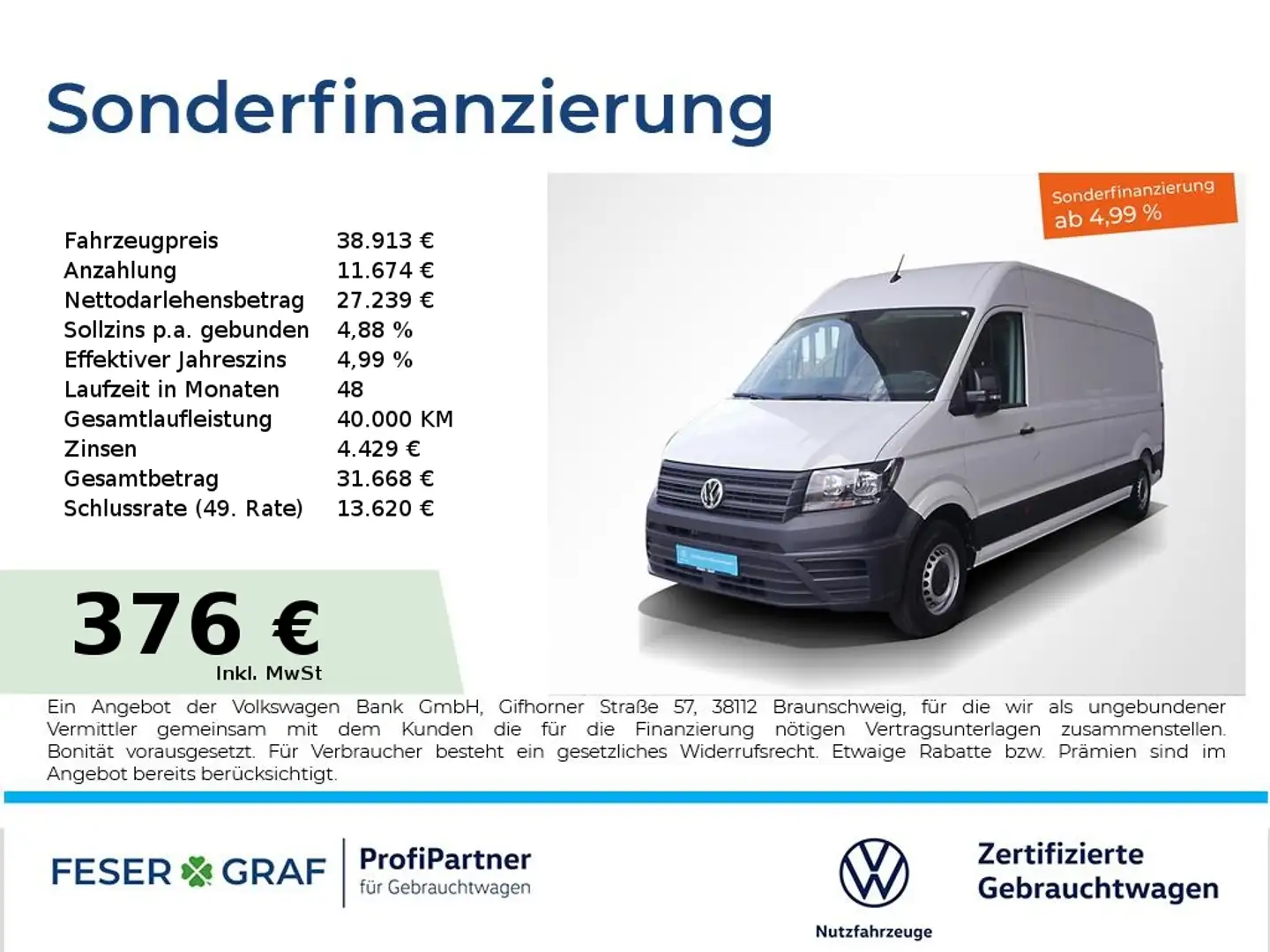 Volkswagen Crafter 2.0TDI Kasten LR Hochdach Rückfahrkamera / Kliman Weiß - 1