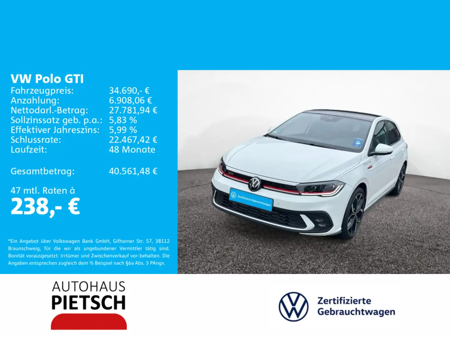 Volkswagen Polo GTI 2.0 TSI DSG Pano 18" Keyless Weiß - 1