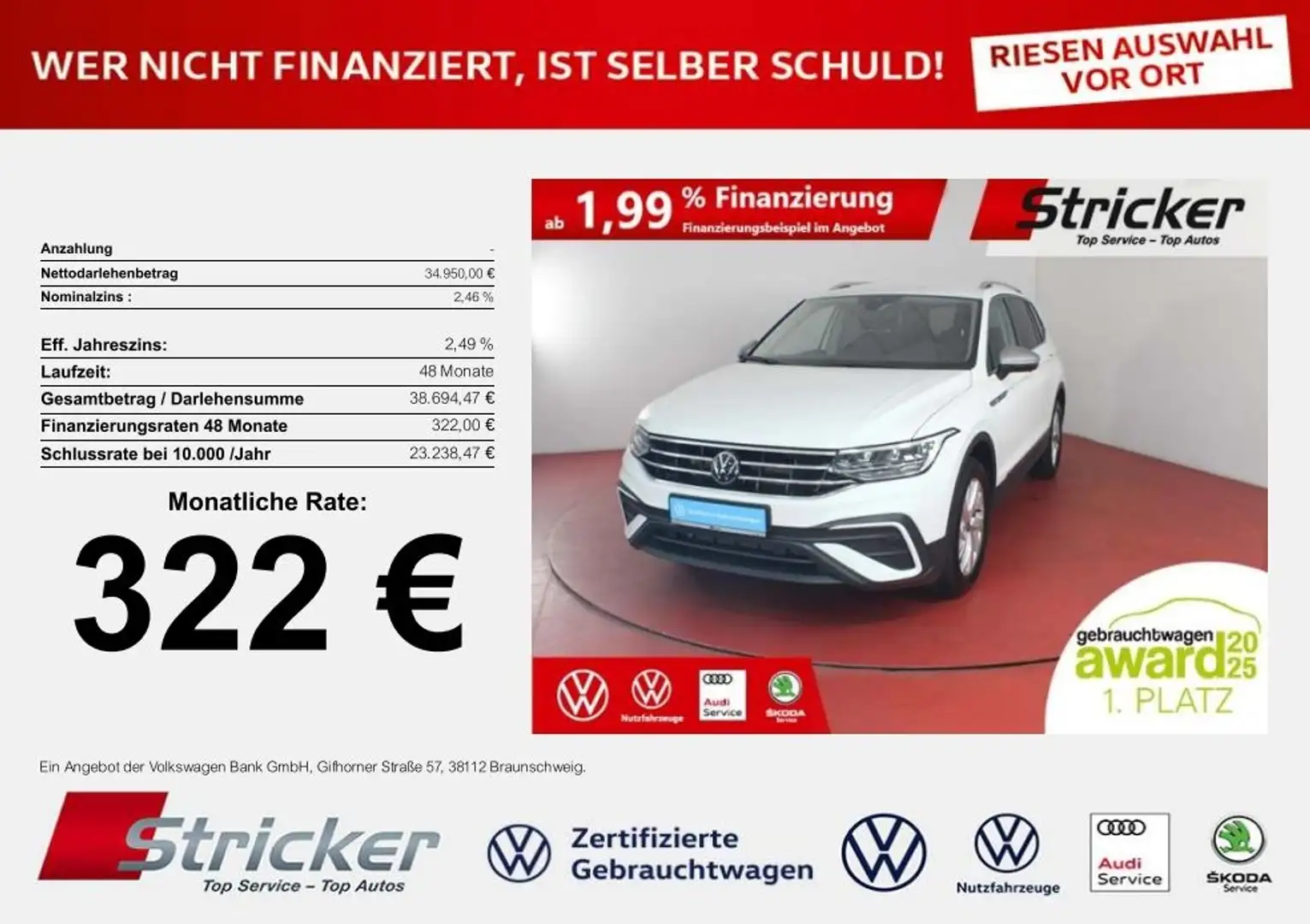 Volkswagen Tiguan Allspace Life 2.0TDI DSG 322,-ohne Anzahlung AHK 7-Sitzer Weiß - 1