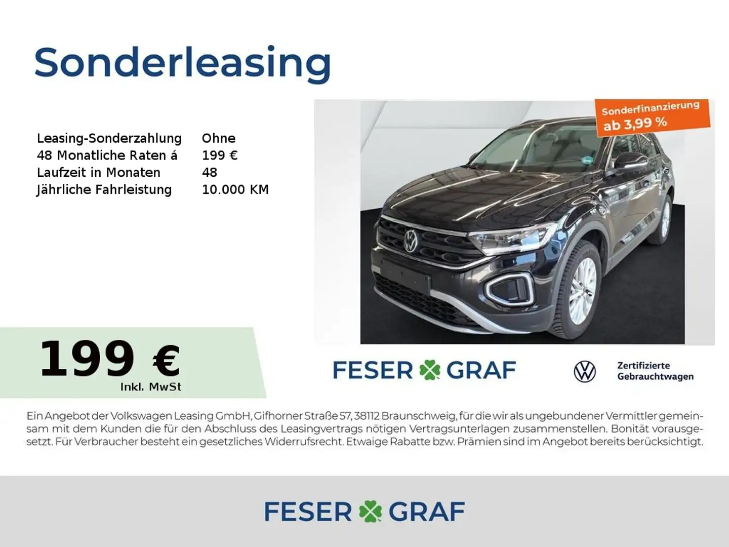 Volkswagen T-Roc Life 1.0 TSI Navi LED DigiCockpit SiHz ParkAssist Schwarz - 1