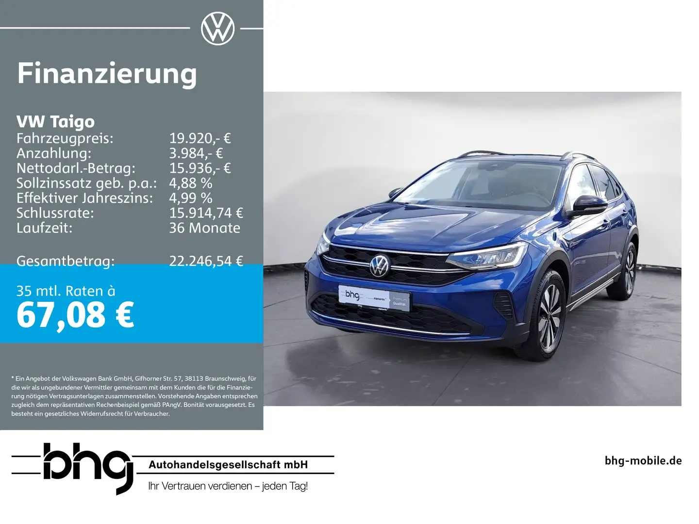 Volkswagen Taigo 1.0 TSI OPF Goal AppConnect, LED, Ganzjahr Blau - 1