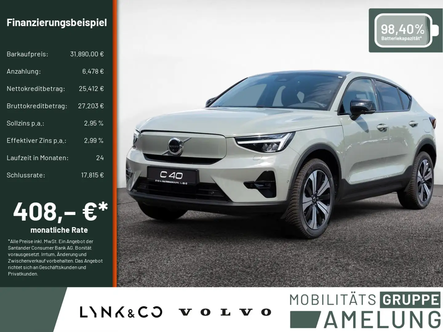 Volvo C40 Recharge Single Motor Ultimate AHK PANO Grün - 1