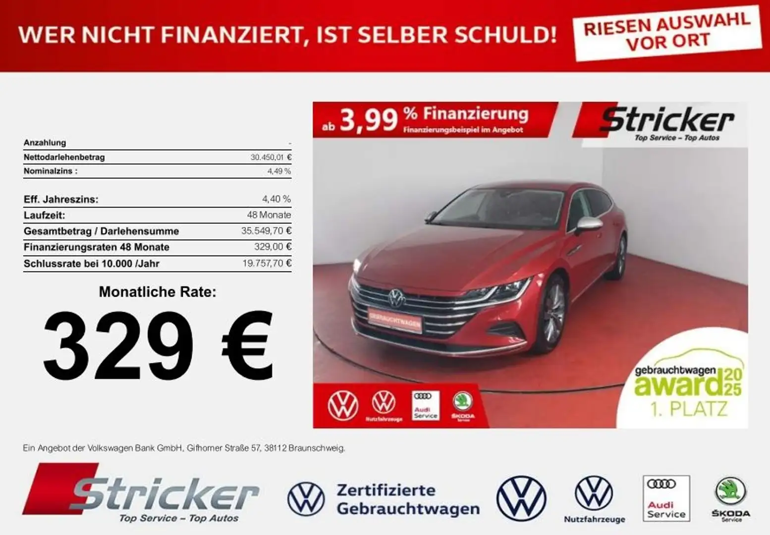 Volkswagen Arteon Shooting Brake Elegance 2.0TDI DSG 329,-ohne Anza Rot - 1