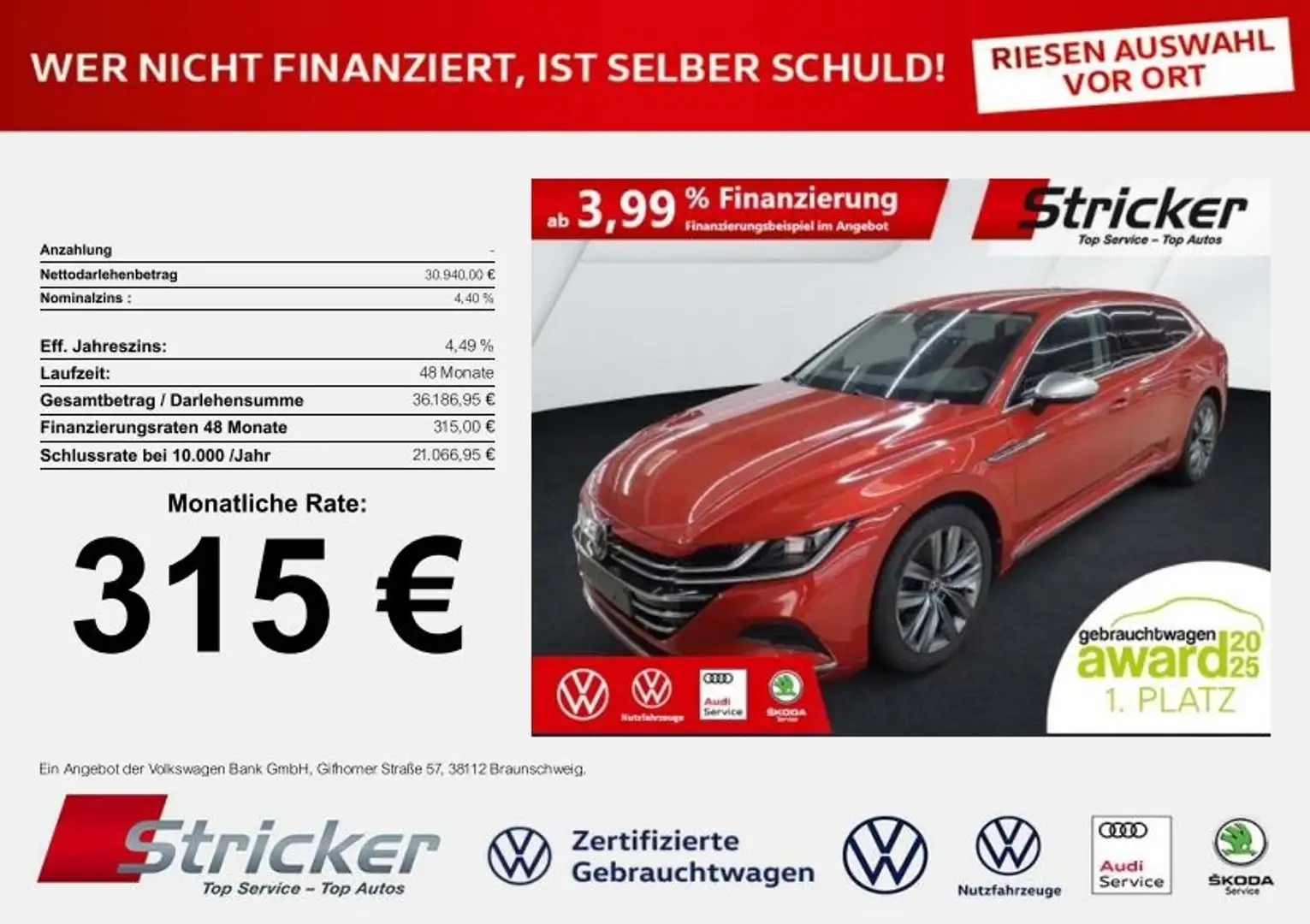 Volkswagen Arteon Shooting Brake Elegance 2.0TDI DSG 315,-ohne Anza Rot - 1