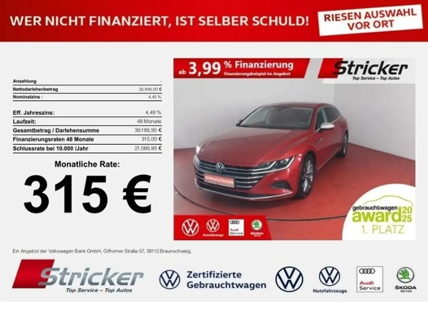 Volkswagen Arteon Shooting Brake Elegance 2.0TDI DSG 315,-ohne Anza Rot - 1