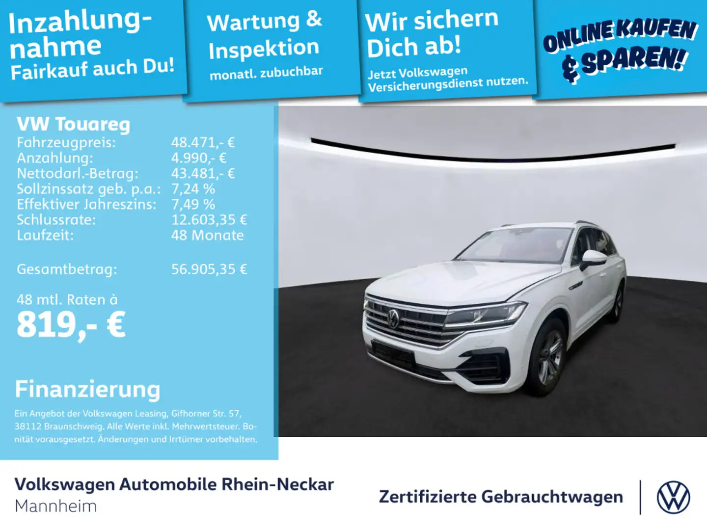 Volkswagen Touareg 3.0 TDI R-Line 4Motion Navi AHK Kamera u Weiß - 1