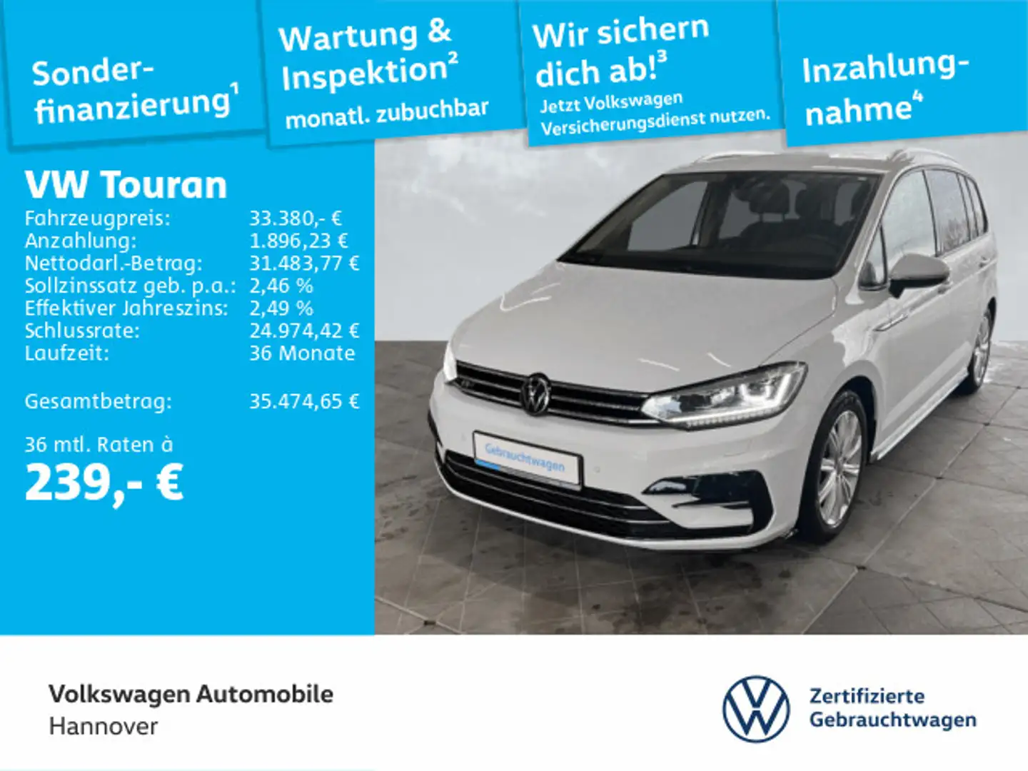 Volkswagen Touran 1.5 TSI DSG R-Line Navi LED Kamera DigCoc Weiß - 1