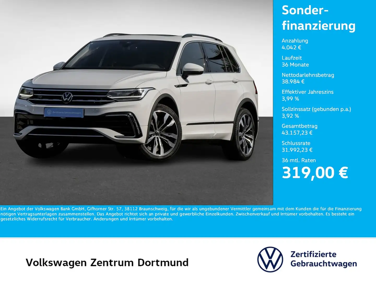 Volkswagen Tiguan 2.0 R-LINE 4X4 PANO AHK CAM ACC LM20 NAVI Weiß - 1