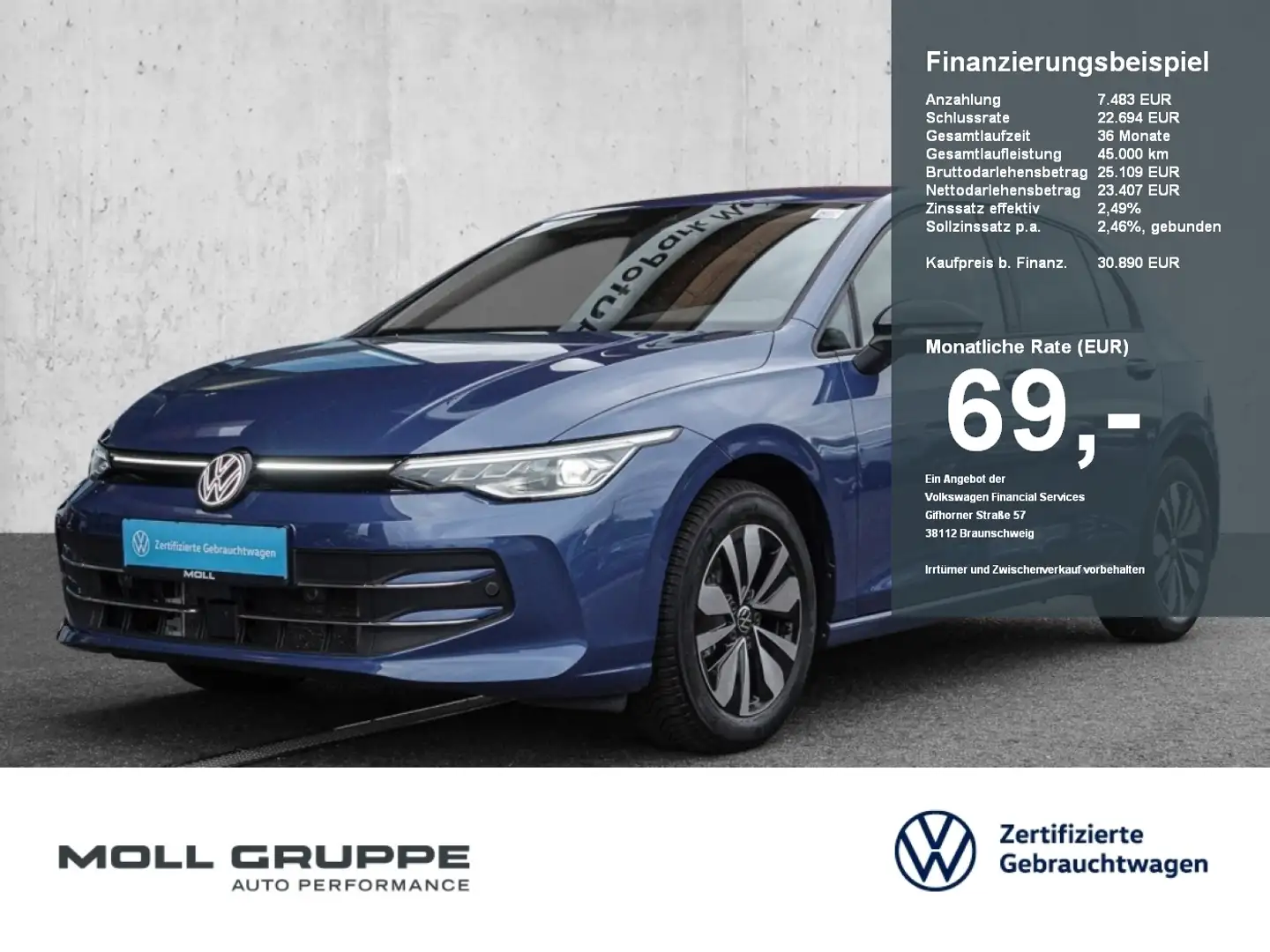 Volkswagen Golf 2.0 TDI DSG Life Goal ACC AHK AUT FLA KAM Blau - 1