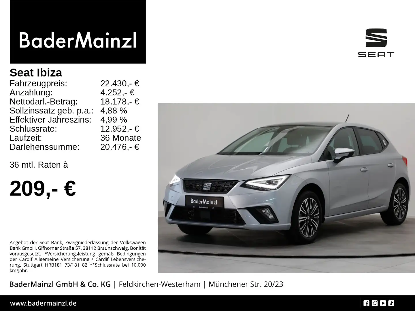 SEAT Ibiza 1.0 TSI Style Pano SHZ ACC PDC Mirror Link Silber - 1