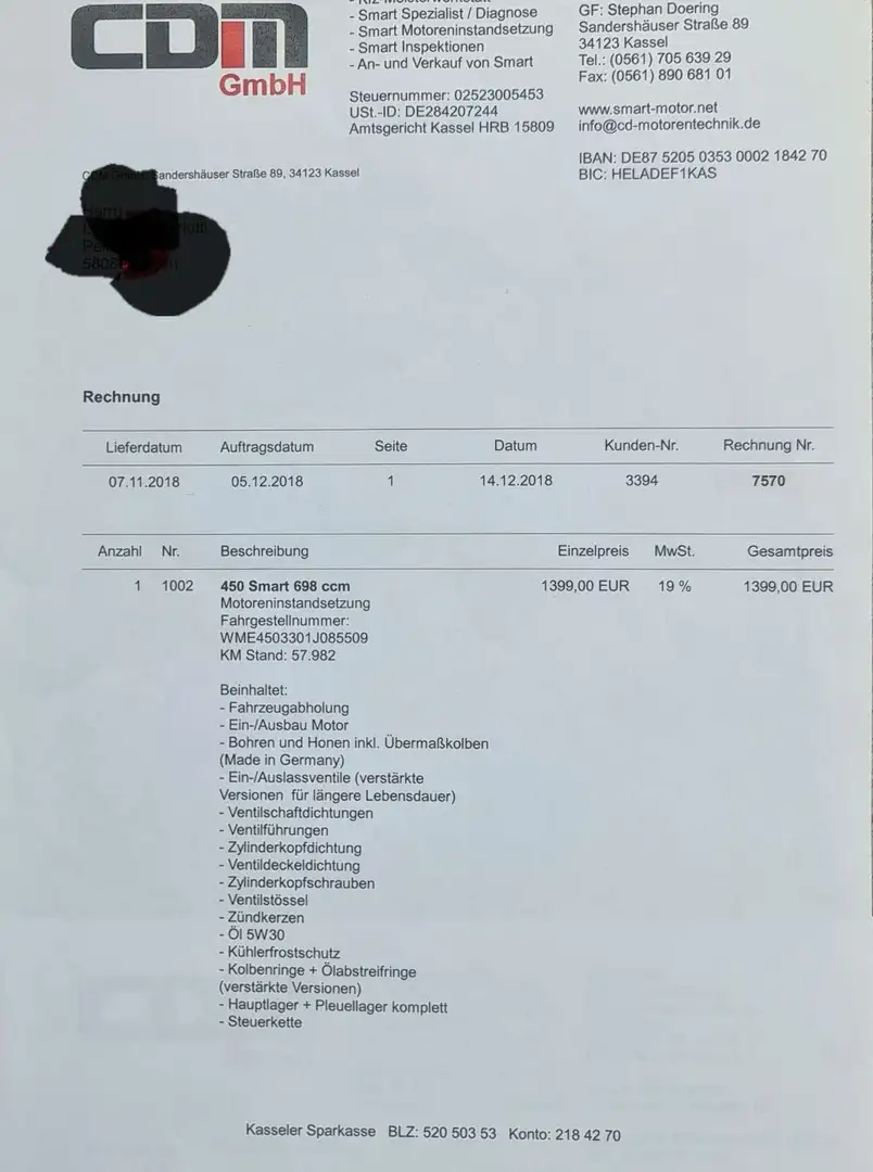 smart forTwo Basis (37kW) Austauschmotor 35000km Schwarz - 2