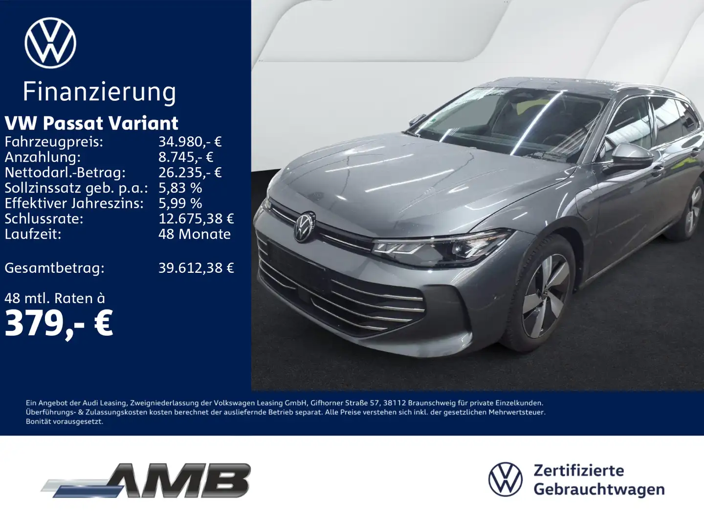 Volkswagen Passat Variant Business 1.5 eHybrid AHK/HuD/Navi Grau - 1