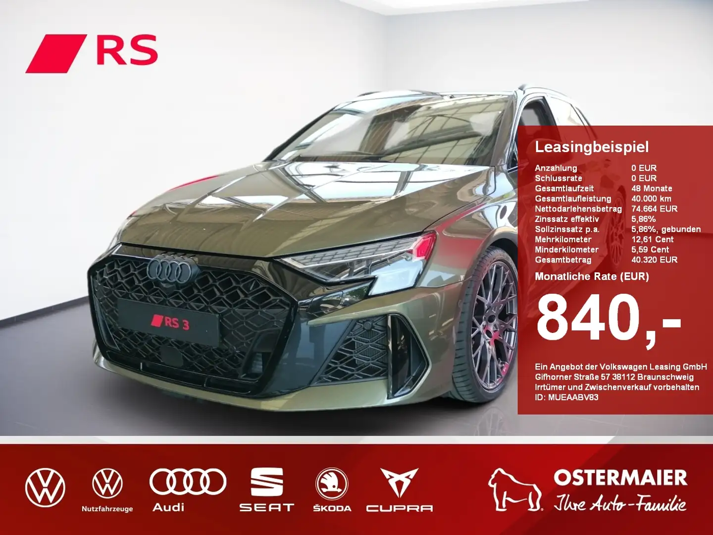 Audi RS3 Sportback 400PS,S tronic,MMI,MATRIX,SPORTSITZE;*OA Grün - 1