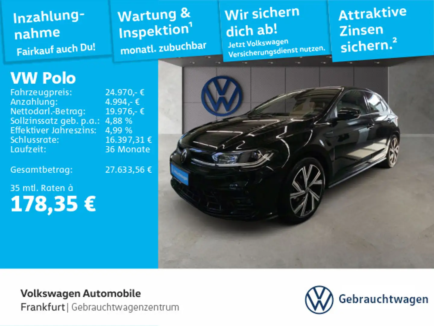 Volkswagen Polo 1.0 TSI DSG R-Line Navi IQ.Light DAB+ Front Schwarz - 1