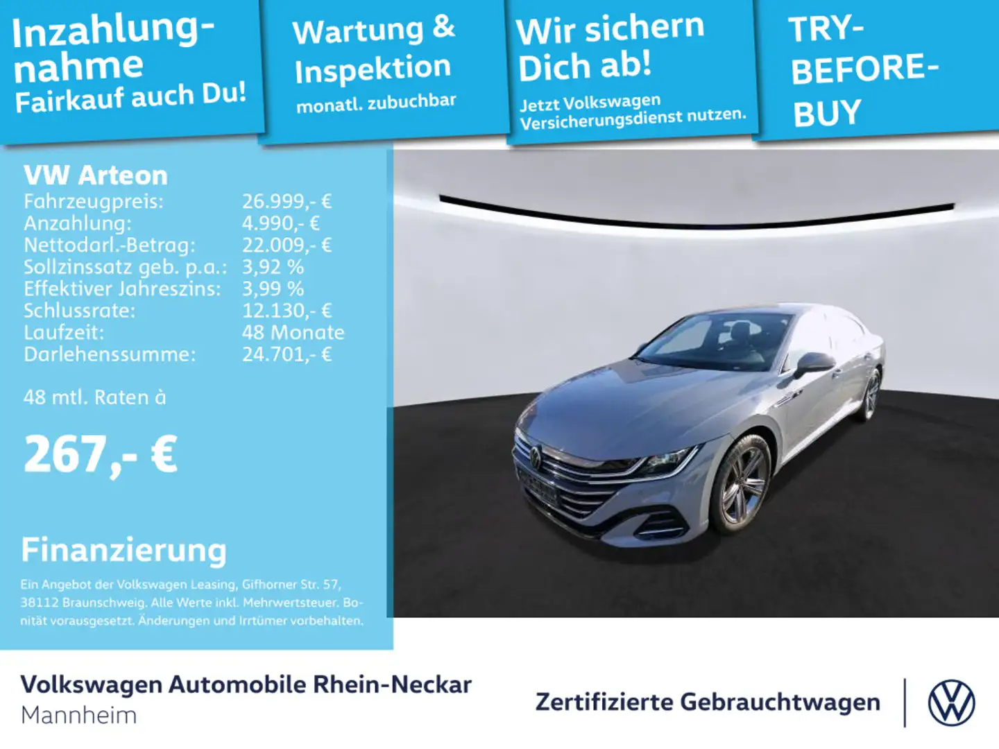 Volkswagen Arteon 2.0 TSI R-Line DSG Navi ACC PDC uvm Grau - 1