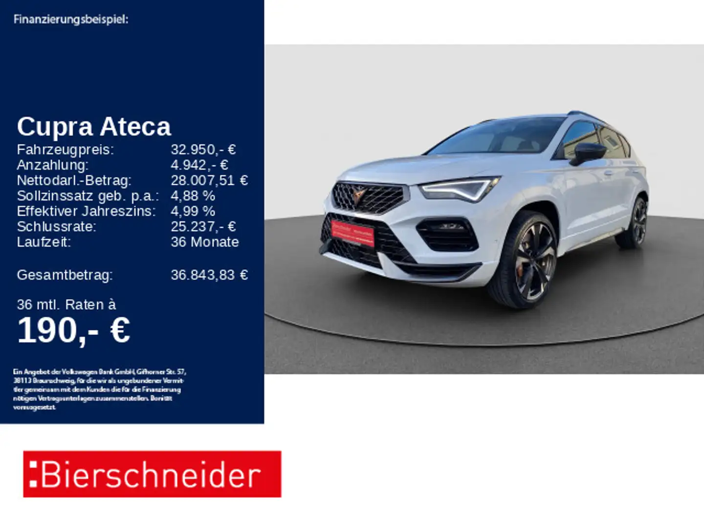 CUPRA Ateca 2.0 TSI DSG 4Drive AHK PANO BEATS BREMBO 3 Weiß - 1