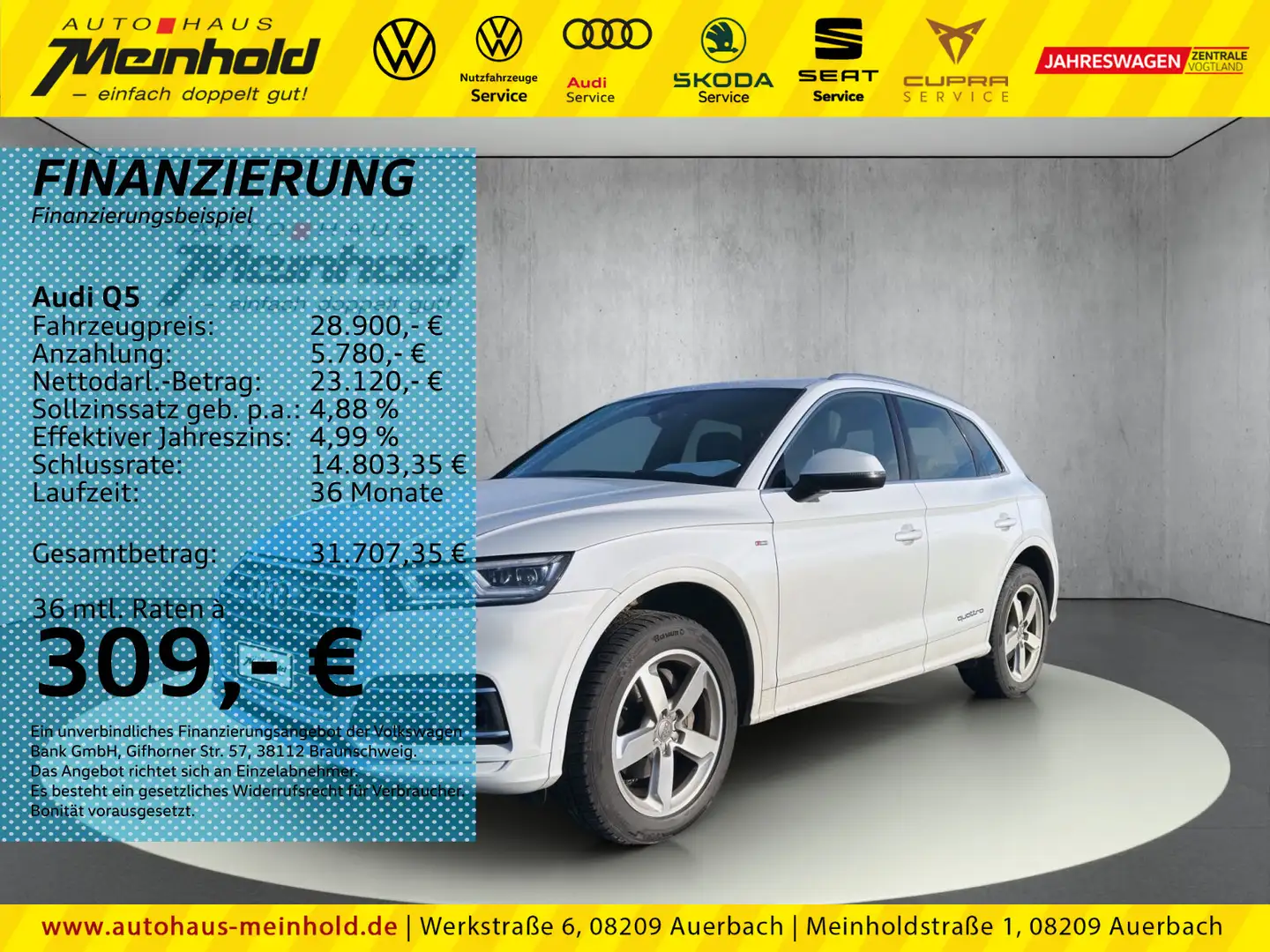 Audi Q5 40 TDI quattro S tronicS-Line 2x, AHK, Standh Weiß - 1