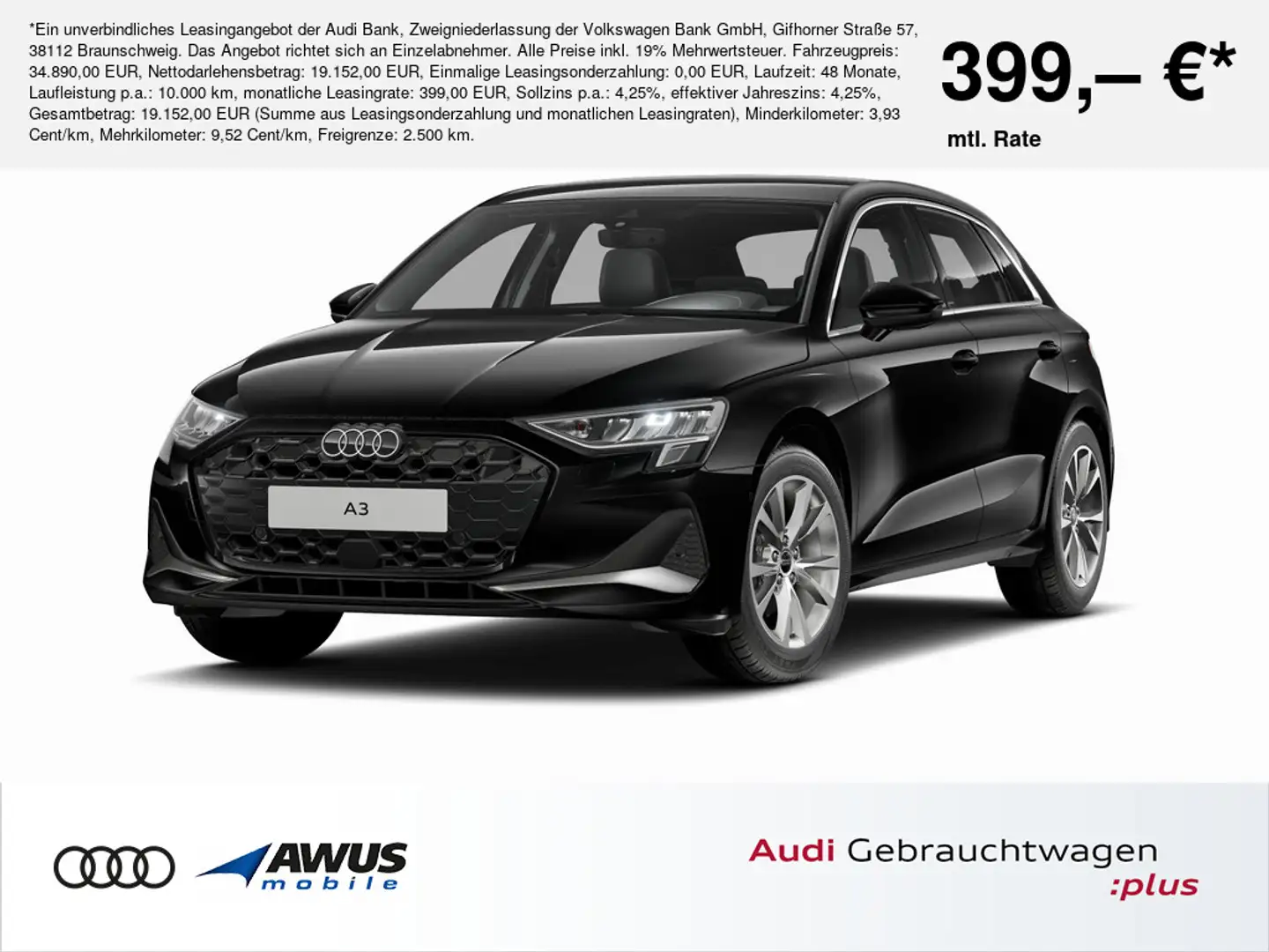 Audi A3 Sportback 35 TDI advanced S tronic Rückfahrkamera, Klima Schwarz - 1