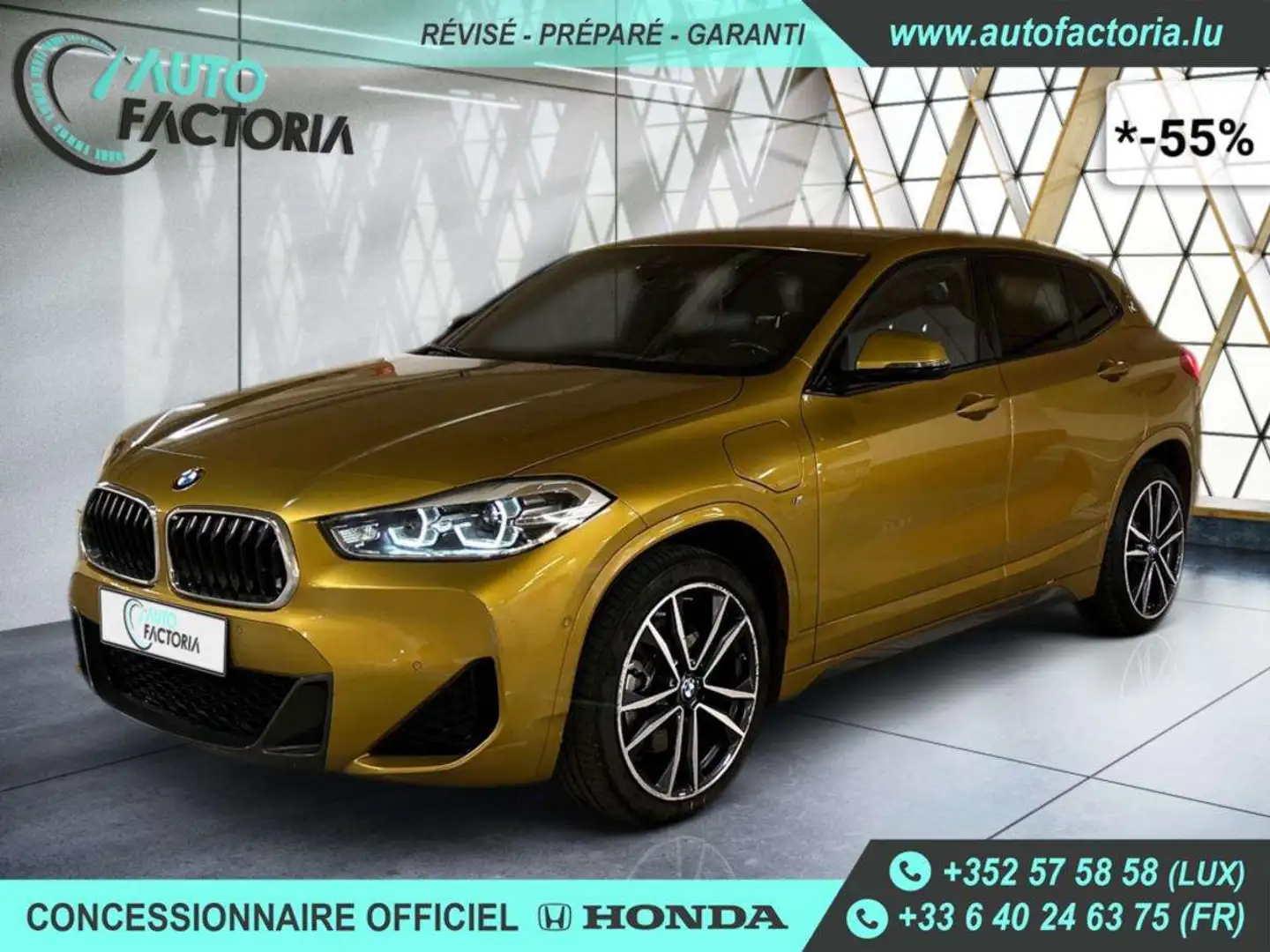 BMW X2 -55% 25E HYB 220CV BVA 4x4 M SPORT+GPS+CAM+OPTS Or - 1