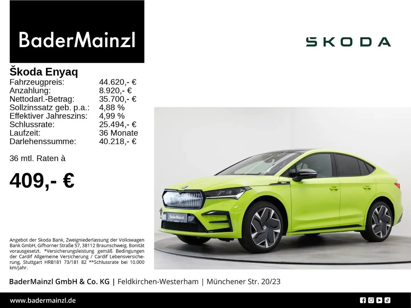 Skoda Enyaq Coupé RS 82kWh AHK WäPu ACC HUD Matrix Kam Grün - 1