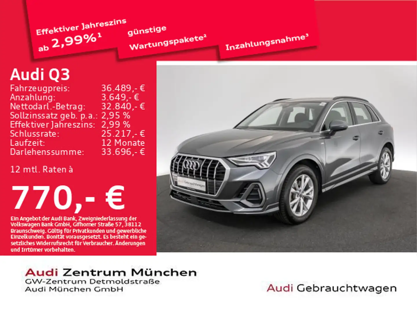 Audi Q3 45 TFSI qu. S tronic S line AHK/Virtual+/Kame Grau - 1